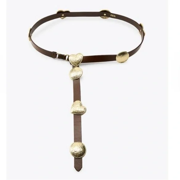 ZARA ZARA Leather Belt with Gold Metal Details